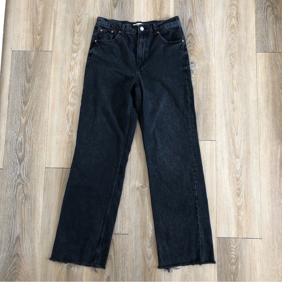 Zara The 90s Full Length High Rise Black Raw Hem Jeans - Picture 4 of 8